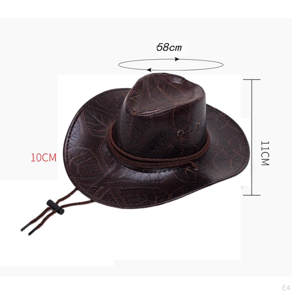 Ковбойская шляпа Cowgirl Регулируемый ремешок на подбородке Модные прочные шляпы из искусственной кожи Джазовые кепки