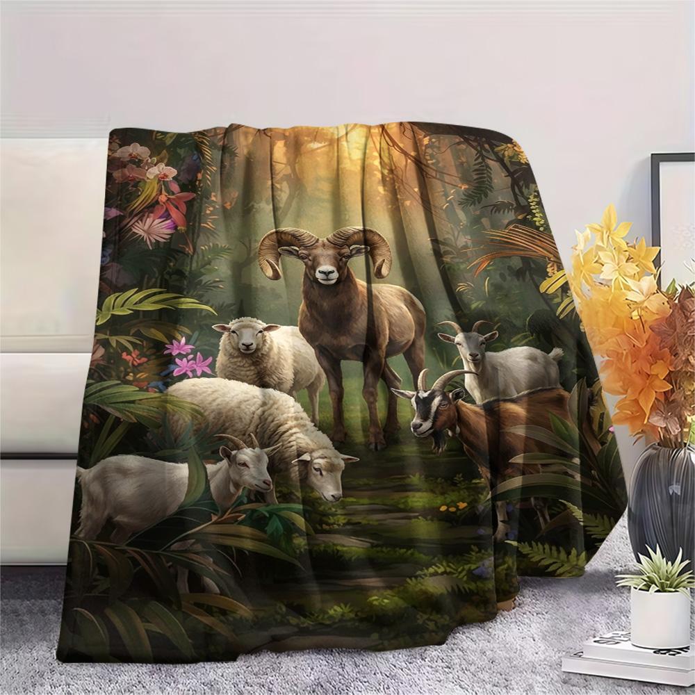 1PC Retro style Print FlAannel Blanket, High quality Comfortable for All Seasons, Home Decor, Warmth and Comfort