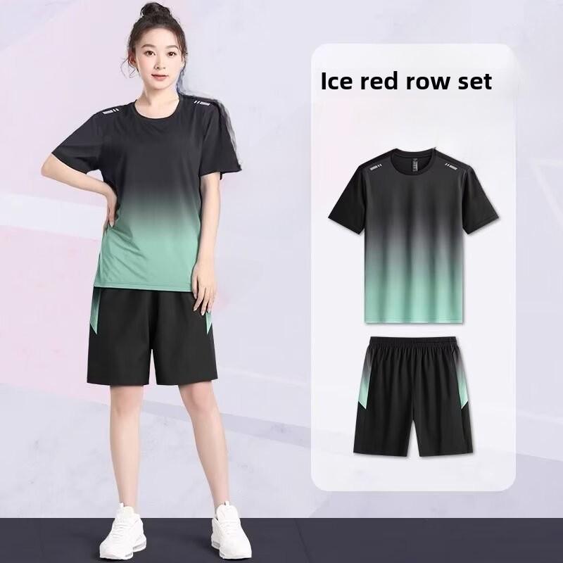 Унисекс быстросохнущий повседневный беговой костюм Ice Silk - большой размер, короткий рукав