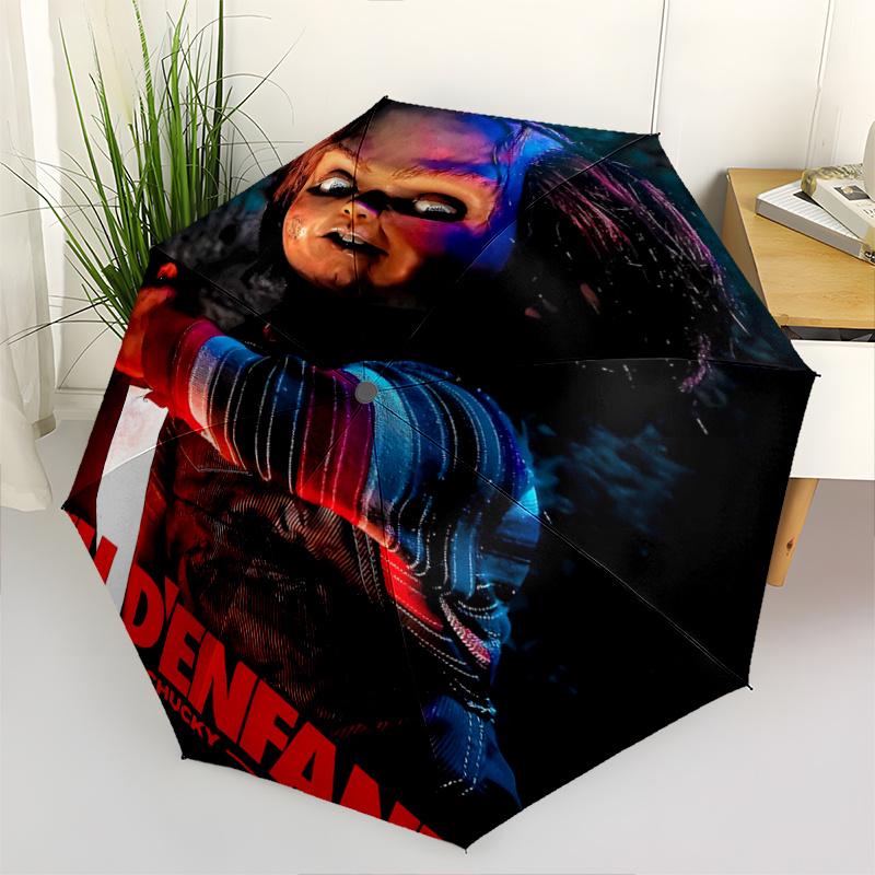 1 шт. Детский набор Chucky's Terrifying Return Модный мультяшный зонт с автоматическим открытием и закрытием - Легкая 3-складная конструкция, подходит для фанатов