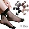 10 Pairs of Socks Women's Casual Elastic Silky Sexy Transparent Thin Solid Color Short Socks