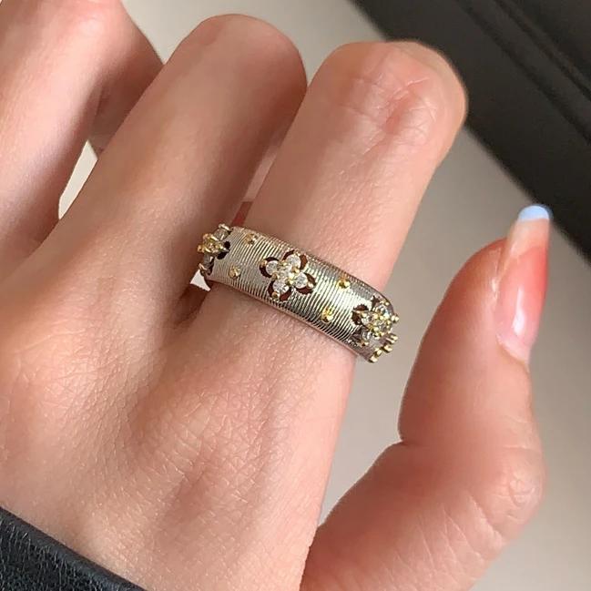 Настоящее Стерлинговое Серебро 18K Золото Циркон Звезда Круглые Открывающиеся Кольца для Женщин Винтажные Тонкие Легкие Роскошные Аксессуары