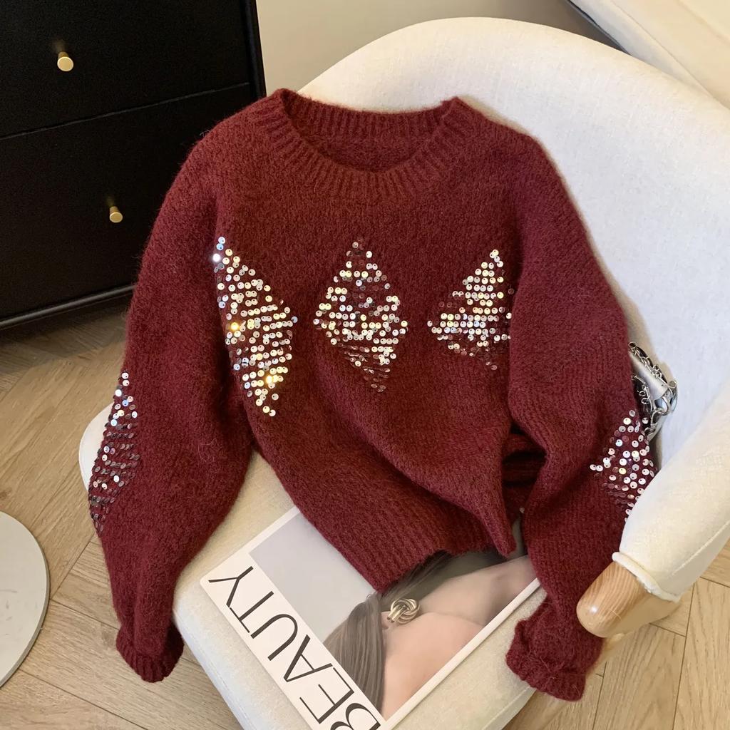 Свитер для женщин Осень Зима Утепленный Пуловер Теплый Вязаный Полосатый Базовый Слой Эластичный Длинный Рукав Оверсайз Джемпер Топы