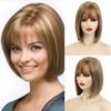 Synthetic Mix Brown Bob Wig Short Wig for Women Natural Style Soft Hair with Bangs Cosplay Halloween Party Heat Resistant Fiber