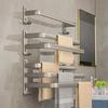Gunmetal Gray Punch-Free Space Aluminum Towel Rack with Double Rods for Bathroom Storage.