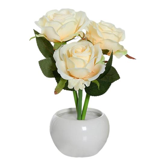 Роза Ночник Искусственный цветок Светодиодная прикроватная лампа Настольная лампа Искусственная роза с керамической вазой Романтичный
