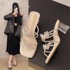 Fairy Style Fashion Rhinestone Bow Slippers Female Summer Wear Thick Heel Sandals 2025 New Comfortable Women's Shoes