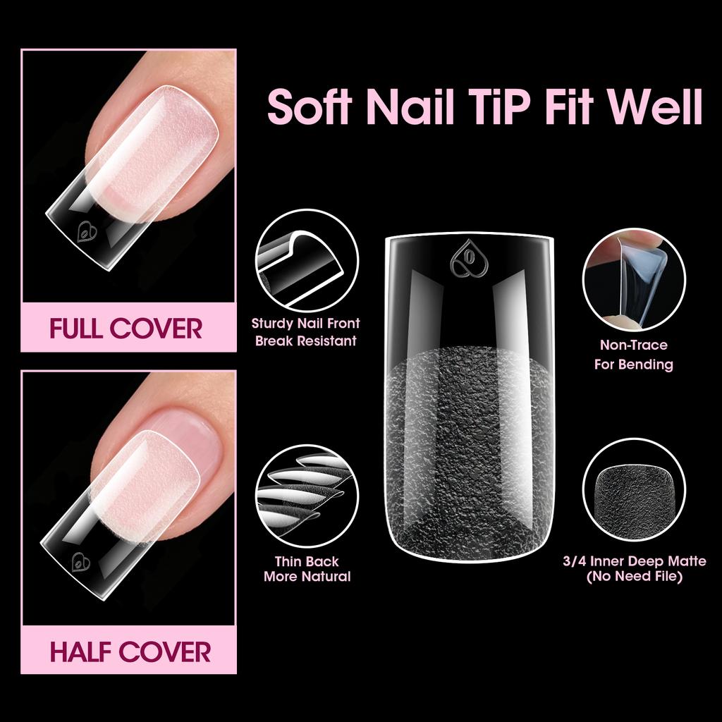 Xiaomi 576Pcs Soft Gel Nail Tips 16 Sizes Full Cover False Nails Almond Coffin Pre-filed Nail Extension Tips DIY Manicure Press On Nail