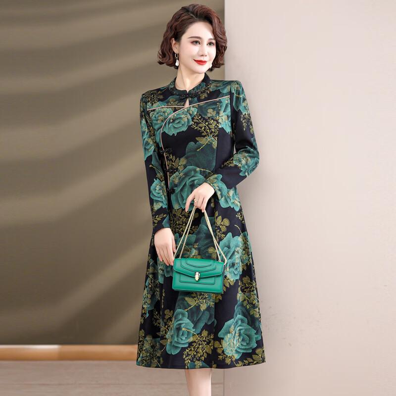 ROMON Elegant Floral Print Qipao Dress