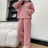 Fall Winter Women's Two Piece Set Thickened Warm Coral Velvet Pajamas Padded Ladies Casual Elastic Striped Comfortable Homewear