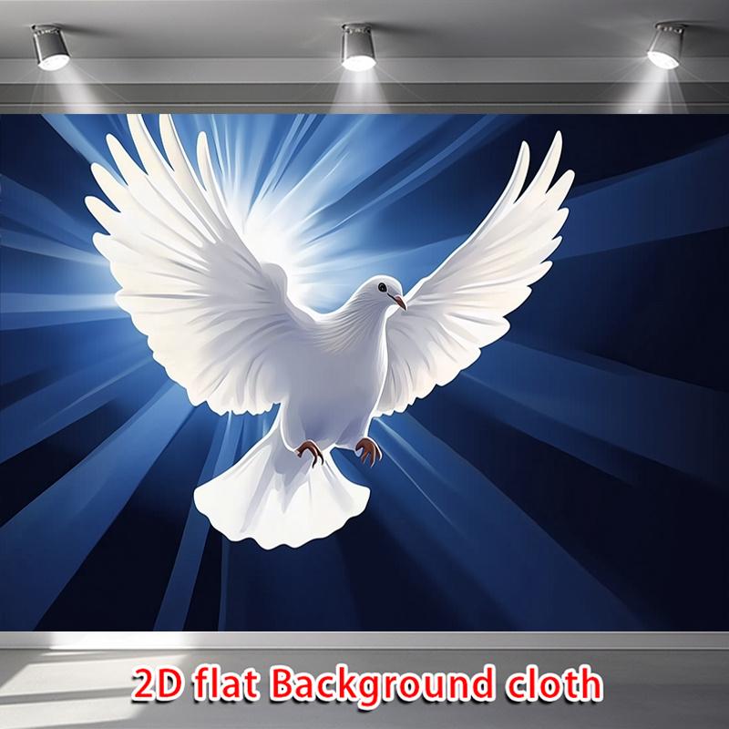 Peace Dove Backdrop Banner, White Dove with Outstretched Wings and Blue Radiant Light, Photo Background for Wedding Birthday Home Decor