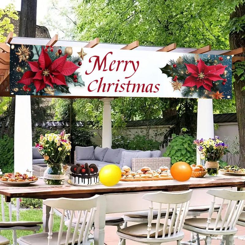 Merry Christmas Holiday Outdoor Christmas Banner, Garden Fence Porch Party Decor