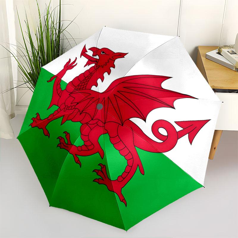 1 PC Automatic Folding Umbrella - Y Ddraig Goch Pattern Portable Foldable Design With 8 Ribs Christmas Birthday Gifts