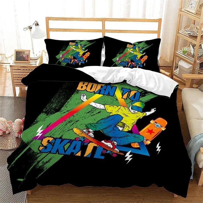 Skateboard Duvet Cover Microfiber Extreme Sports Game Bedding Set Astronaut Spaceman Skateboard Quilt Cover For Kids Teen Boys