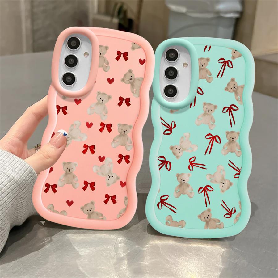 Милый Чехол-Медведь с Бантом для Samsung Galaxy A11 A14 A13 A21s A16 A15 A12 A52 Мягкая Крышка для Телефона A22 A04 A06 A53 A23 A05 A03 A33