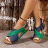 Women's Contrast Color Wedge Sandals, Peep Toe Slingback Soft Sole Shoes, Comfy Outdoor Summer Sandals