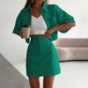 2Pcs/Set Women Shirt Skirt Set Lapel Short Sleeve Buttons Placket Shirt High Waist Short Skirt Set Solid Color Outfit
