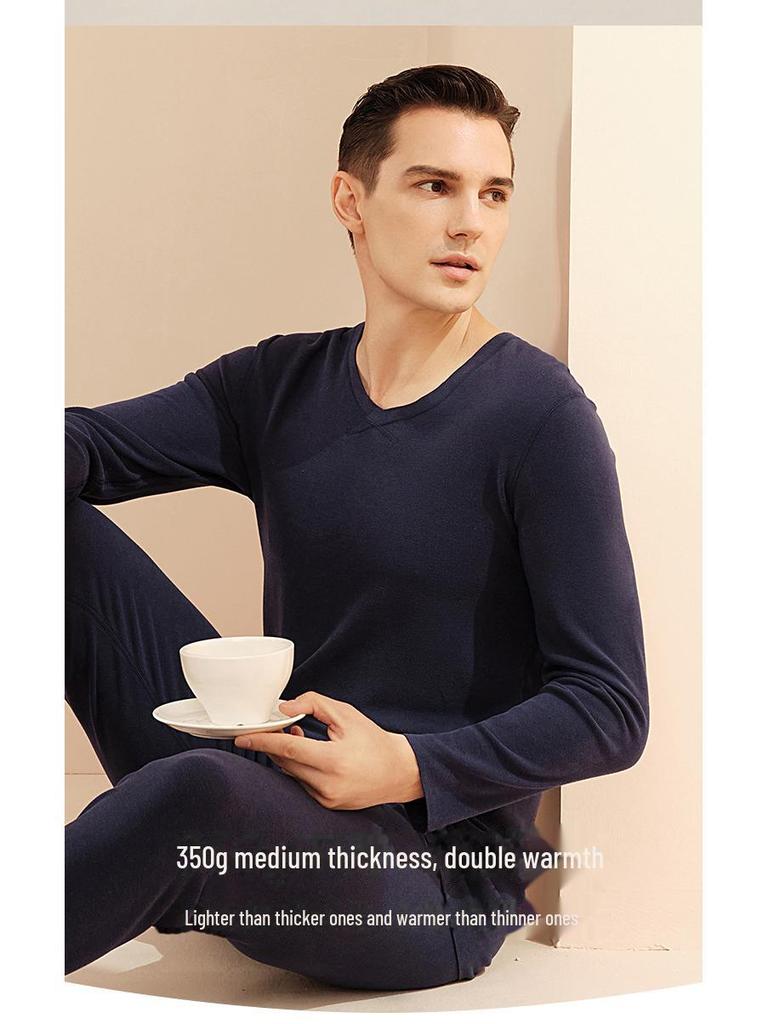 Men's German Velvet Thermal Underwear: Double-Sided Sanded, Thick, Round Neck, Autumn/Winter Base Layer Top