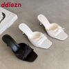 Fashion Elegant Women Pumps Heels Slides Shoes Female Slip On Footwear Square Toe Fashion Butterfly-Knot Ladies High Heels Shoes