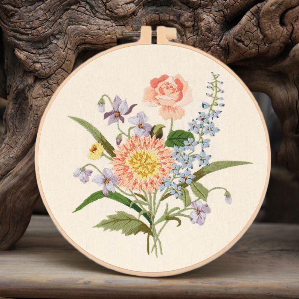 Colorful Flower Embroidery Kit DIY Embroidery Set Home Decor Cross Stitch Set Adults