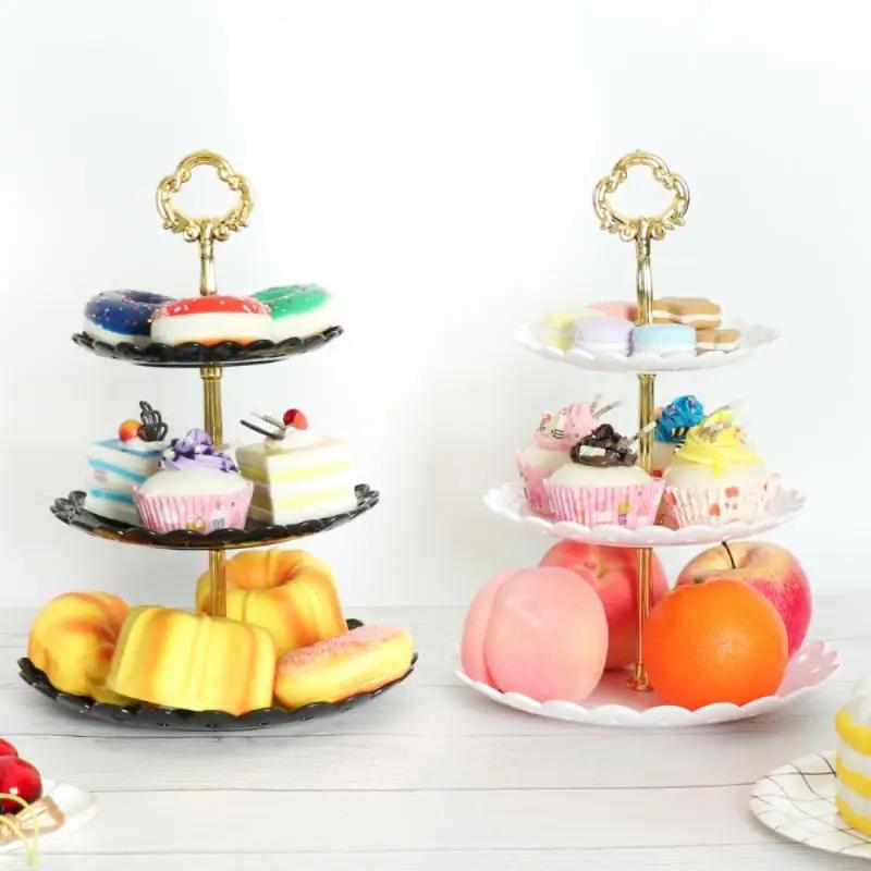 European Tray Holiday Party Three-layer Fruit Plate Dessert Candy Dish Cake Stand Self-help Display Home Table Decoration Trays