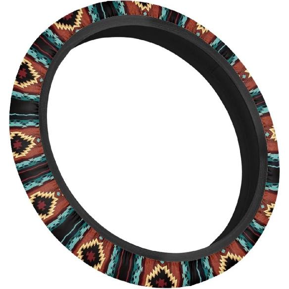 Steering Wheel Cover Ethnic Style Auto Wheel Cover Made of Coarse Flax, Fits 14 1/2-15 1/4 inches Car Wheel - Retro Red Westen Tribe