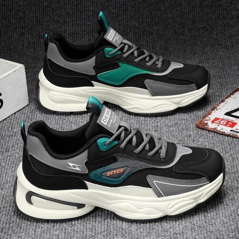Fashion Men's Summer 2024 Breathable Mesh Dad Shoes Fashion Thick Soled Sports Board Shoes Flat Casual Platform Vulcanized Sneakers