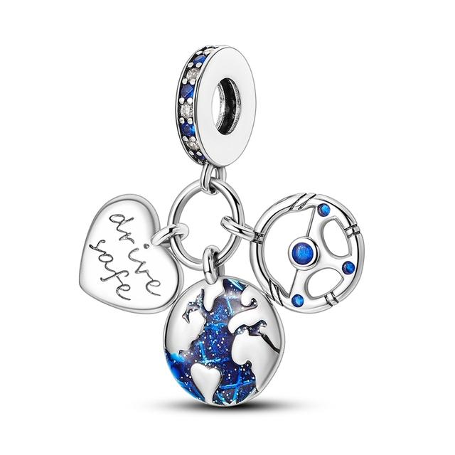 Ocean Blue Cz Бусина 925 Серебро Морская Черепаха Земляная Сова Шарм Подходит для нового браслета Летняя серия Ожерелье с подвеской