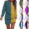 Women's Round Neck Striped Graphic Long Sleeve Hip Dress Sweater Dress