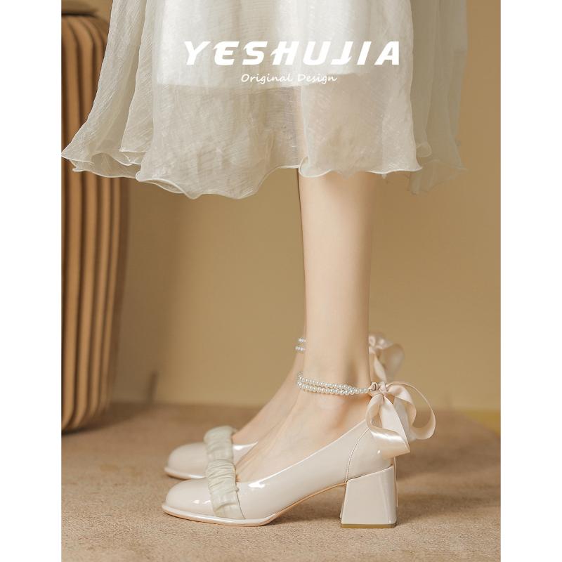 Женская обувь Мэри Джейн 2024 года, новая коллекция весна-осень, сетчатые туфли с бабочкой и высоким каблуком, закрытый носок, одинарные туфли на высоком каблуке, Zapatos Mujer