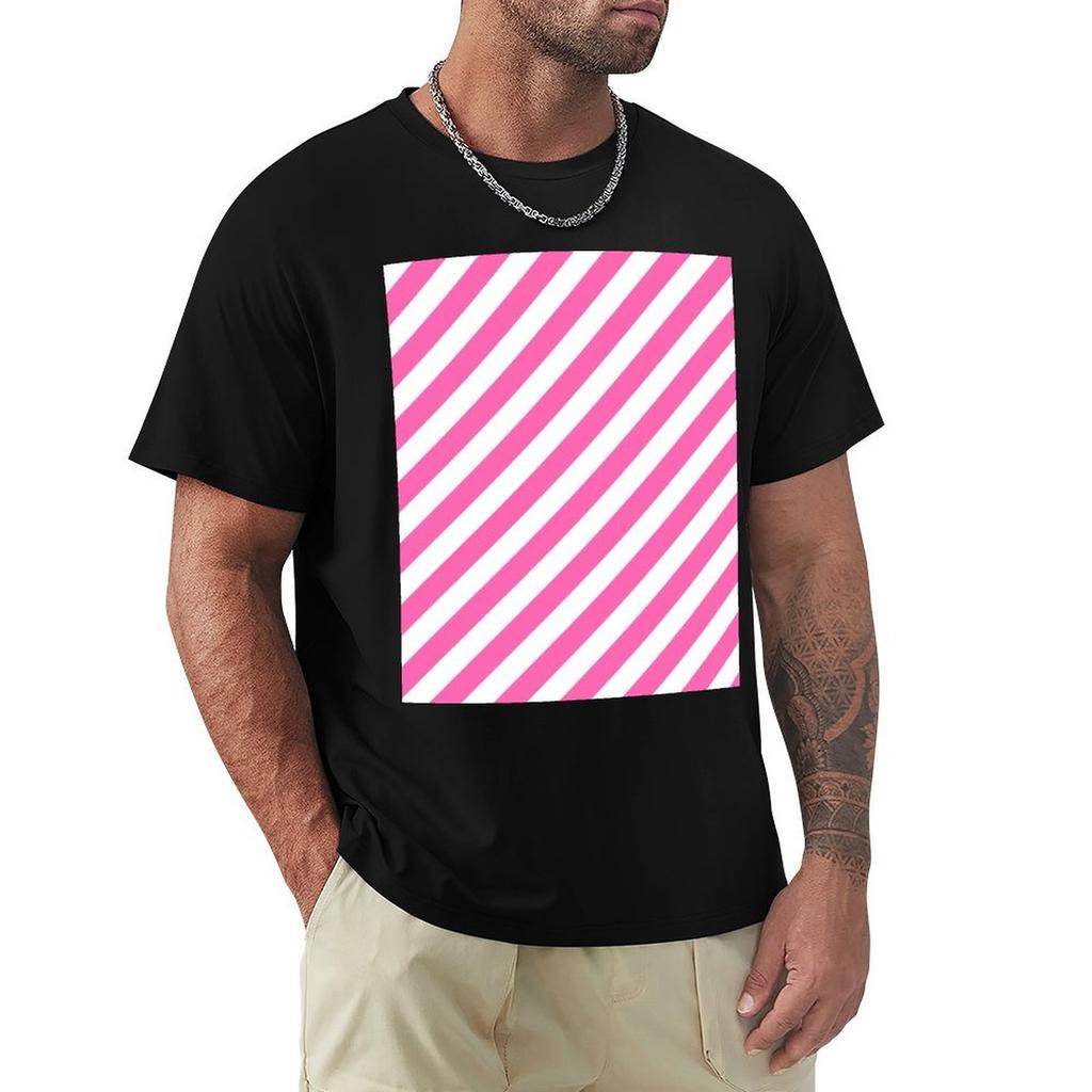 Hot Pink and White Diagonal Stripes TShirt Unisex t shirt cotton TShirt