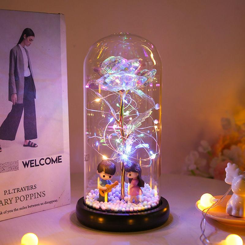 Светодиодный цветок Enchanted Galaxy Rose Eternal из 24-каратной золотой фольги с сказочными гирляндами в куполе на Рождество, подарок на День святого Валентина