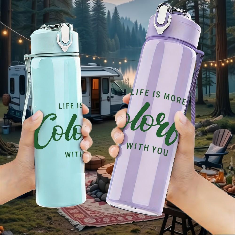 1PC Life Is Weird Colorful Text Art Print 750ml Color Plastic Sports Water Bottle Leakproof Flip Straw Lid Suitable for Sports Office Home Use
