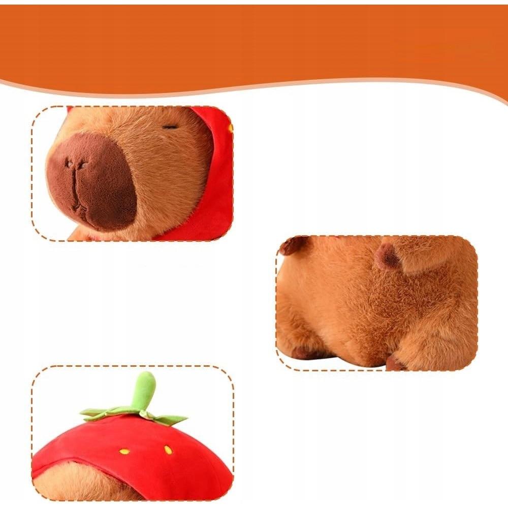 Pluszacz Strawberry Hat Capybara Stuffed Animal 23 cm Cute Plush Toy Soft Pillow Gift for Kids