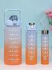 3 шт. 2000 мл, 750 мл, 300 мл градиентные бутылки для воды набор, портативный, герметичный, рождественские спортивные бутылки для воды с маркером времени на открытом воздухе
