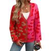 Women's Autumn and Winter Clashing Leopard Print V-Neck Cardigan Sweater Coat