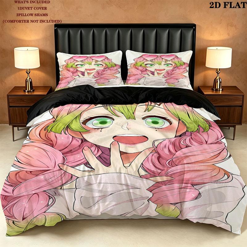 Demon Slayer Pattern Bedding Quilt Set Quilt Cover Pillowcase Home Birthday Gift(1 * duvet cover + 2 * pillowcase, without core)
