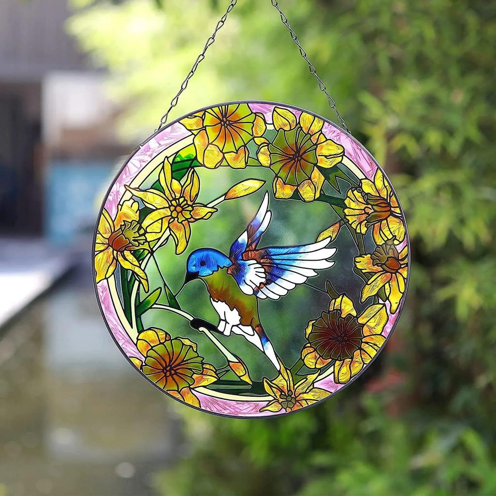 Stained Glass Suncatcher Cardinal Hummingbird Kingfisher Double Side Acrylic Panel Window Hanging Decor Ornament Bird Lover Gift