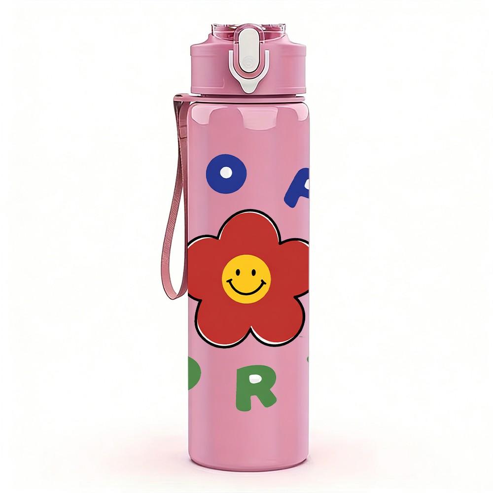 1PC Hope World Flower Letter 750ml Color Plastic Sports Water Bottle Leakproof Flip Straw Lid Suitable for Sports Office Home Use