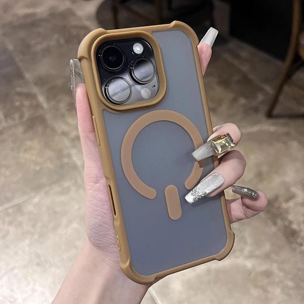 Матовый Полупрозрачный Чехол для Телефона Magsafe для iPhone 17 16 15 14 13 12 11 Pro Max Магнитный Беспроводная Зарядка Ударопрочный Чехол