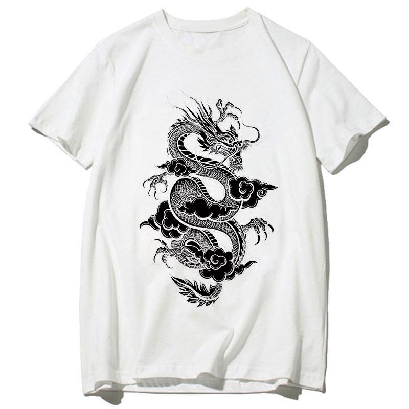 Летняя мужская одежда с принтом дракона, блузка с круглым вырезом, хлопковые футболки, мужские футболки