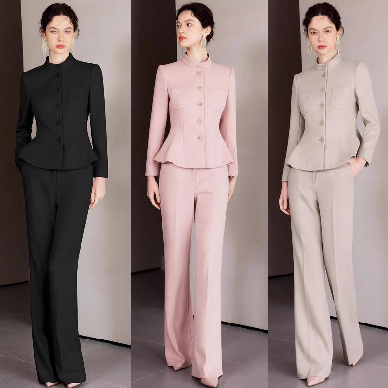 AD Winter Women's High-End Pink Wool Blend Blazer & Pants Set - Elegant Professional Outfit