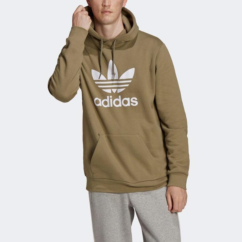 Adidas Originals Large Trefoil Logo Print Casual Hoodie Men Green HE4952