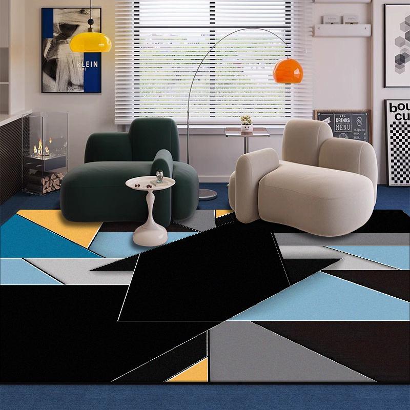 Modern Blue Geometric Carpet Living Room Decoration Sofa Area Coffee Tables Non-slip Rug Bedroom Bedside Soft Play Mat Washable