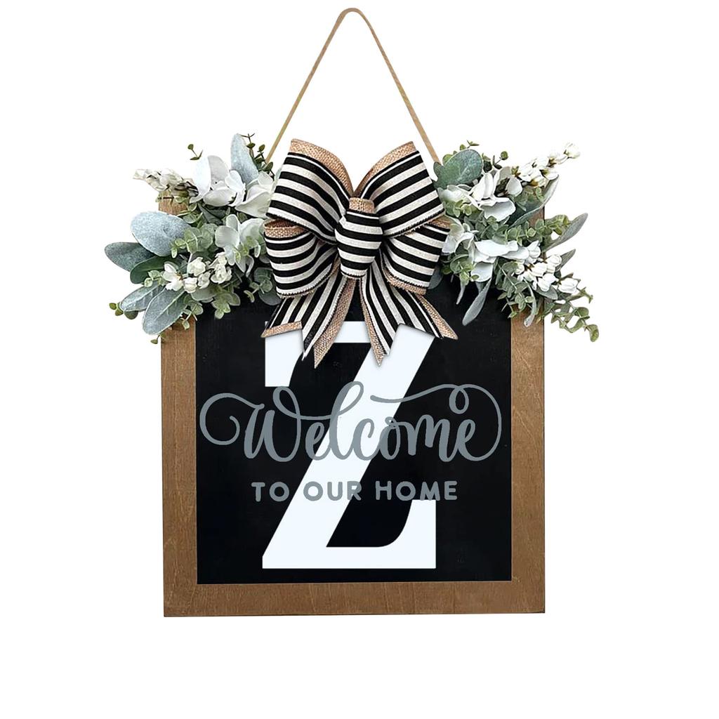 New Surname Year Round Front Door Wreath, Front Door Welcome Sign, 26 Letter Wreath With  Wreath And Bow