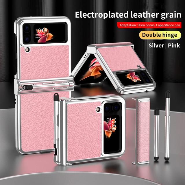 Противоударный кожаный чехол-держатель S Pen для Samsung Galaxy Z Flip 4 Flip4 Flip 3 Flip3 Zflip4 Нескользящий модный чехол для телефона