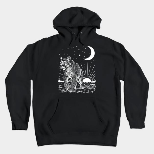 Celestial Mountain Lion Stencil Art Unisex Casual Graphic Hoodie