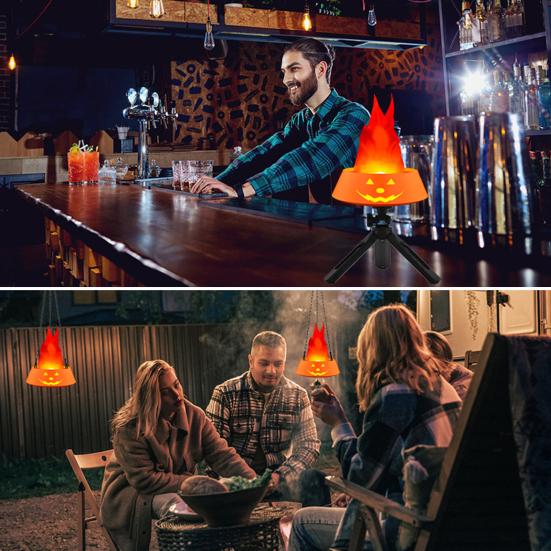 Halloween Flame Light LED Flame Pumpkin Lamp with Tripod Stand for Halloween Indoor Outdoor Decoration