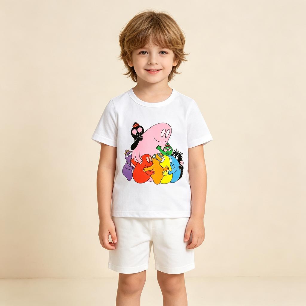 Cute Barbapapa Print Cartoon Baby Short Sleeves New Men Women Tee Adults Children Boy Gril Top Kids Parent Child Cotton Tshirt