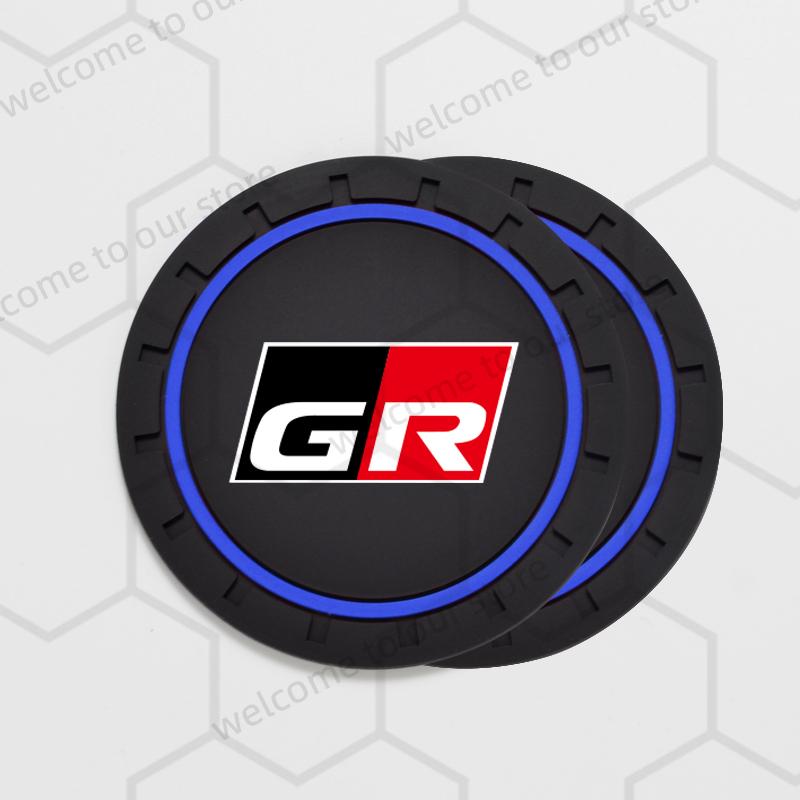 ACS2 2pcs For Toyota GR Sport RAV4 Yaris Camry Corolla C-HR Emblem Car Coaster Water Cup Slot Non-Slip Pad Auto Interior Accessories